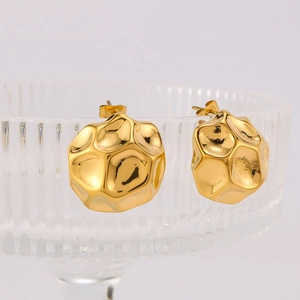 Minimalist 18k gold plated irregular planet shape stud earrings on glass rim