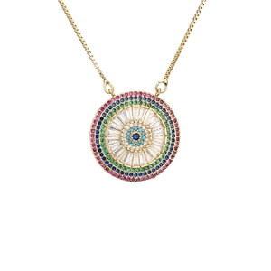 Gold plated evil eye pendant necklace with colorful micro-inlaid cubic zirconia stones