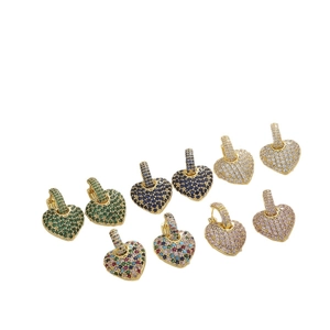 Luxurious gold-plated heart drop earrings with colorful micro-pave cubic zirconia