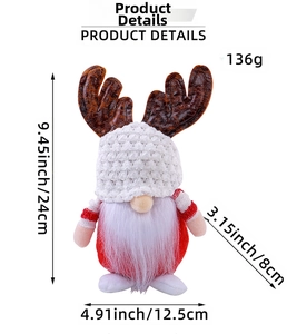 Gnome de Noël avec bois de renne montrant les dimensions 24cm de haut et 12.5cm de large