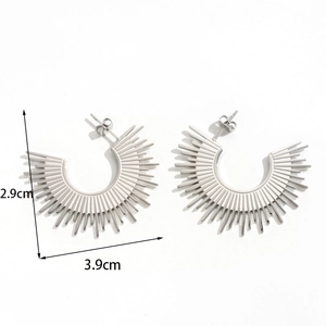 Silver stainless steel sunburst triangle earrings with hammered texture and 2.9cm height
