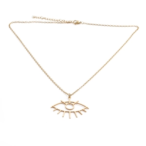 Collier en acier inoxydable doré avec pendentif œil turc et détails de cils
