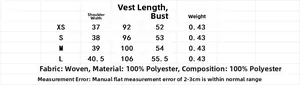 Detailed size chart for ethnic style embroidered vest showing chest and length dimensions