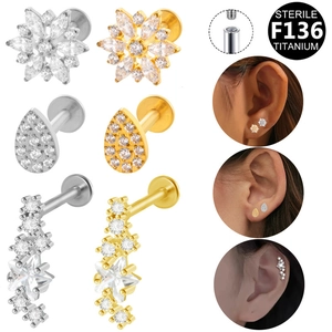 F136 Titanium Internally Threaded Lip Ring Star Flower Teardrop Zirconia Labret Stud Earring Cartilage Piercing Jewelry