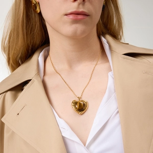 Set collana e orecchini a cuore vintage in acciaio inossidabile dorato con pietra occhio di tigre