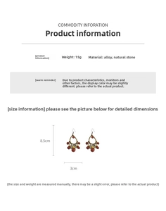 Detailed view of bohemian metal teardrop earrings with dimensions and weight specs