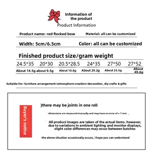 Detailed size and weight chart for red flocked velvet Christmas bows for DIY crafts