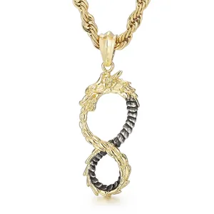 Dragon Infinity Pendant Stainless Steel 18K Gold Plated Two Tone Vintage Punk Hip Hop Jewelry For Men