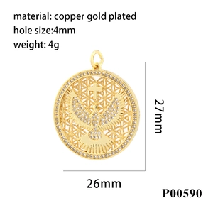 Gold-plated religious cross and dove pendant with zircon stones, size 27mm by 26mm