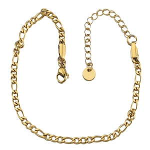 Polished 18k gold plated stainless steel Figaro chain bracelet with lobster clasp