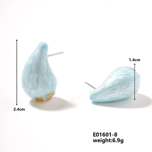 Detailed view of light blue marble teardrop earrings with dimensions 2.4cm by 1.4cm