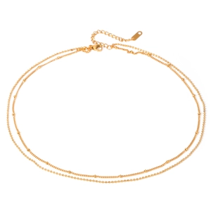 Minimalist 18K Gold Plated Stainless Steel Double Layer Bead Chain Necklace Geometric Fashion Jewelry Gift For Women