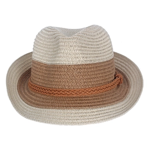 Classic two-tone Panama straw sun hat for men and children in brown and cream colors