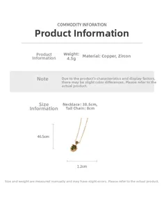 Detailed dimensions of butterfly pendant necklace with olive green zircon and copper chain