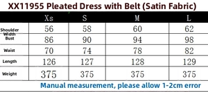 Tableau des tailles pour la robe midi en satin à col bénitier avec ceinture, XS à L