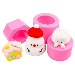 3D Silicone Mold Snowman Bun Small House Shapes For DIY Baking Fondant Candle Soap Making Cute Cartoon Novelty Craft