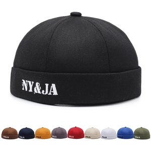 Retro Cotton Docker Hat Brimless Cap With Letter Embroidery Adjustable Metal Buckle Vintage Streetwear For Men Women