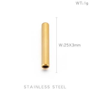 Detailed view of a 25x3mm gold stainless steel hollow tube bead for DIY jewelry making