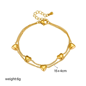 Double-layered gold heart bracelet in titanium steel with 15+4cm adjustable chain length