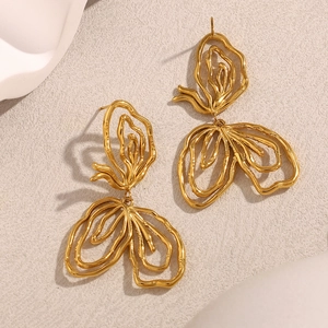 Abstract curved 18K gold plated stainless steel stud earrings in French retro style