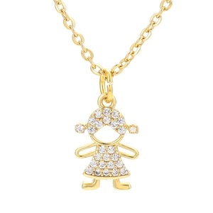 Cute Cartoon Boy Girl Pendant Necklace Micro Pave Zirconia Copper Chain Jewelry For Women Kids Character Charm Necklace