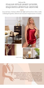 Seidiges rotes Satin-Pyjama-Set mit Camisole und Shorts mit elegantem Rückendesign