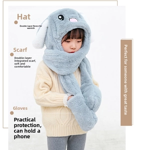 Detailed view of kids fuzzy 3-in-1 hat scarf and gloves set with cute rabbit ears