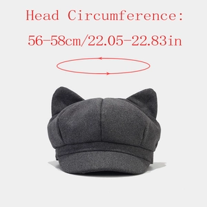 Casquette gavroche grise à oreilles de chat en laine, taille de tête de 56-58cm incluse