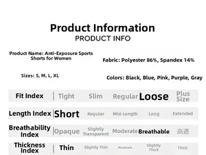 Detailed size chart and fabric specifications for high-waisted printed yoga shorts