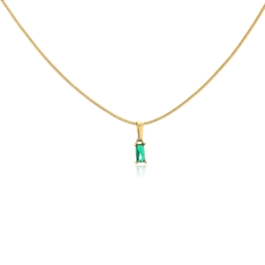 18K gold plated stainless steel snake chain necklace with rectangular green zircon pendant