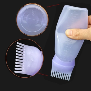 Purple 170ml hair dye applicator bottle with comb nozzle and LDPE scale markings