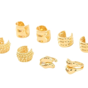 18k gold plated ear cuff set with textured water ripple and micro-inlaid zircon designs