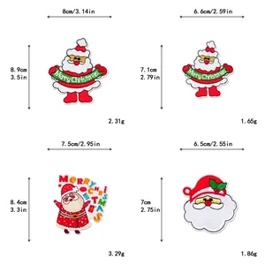 Detailed size measurement chart for various Santa Claus embroidered iron-on patches