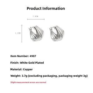 Detailed specs of silver shell texture earrings made of copper with white gold plating