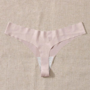 Seamless pink thong for women, high-elasticity sports underwear with cotton crotch lining