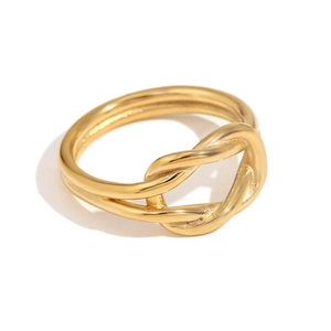 Polished 18K gold plated stainless steel knot ring with double interwoven line design