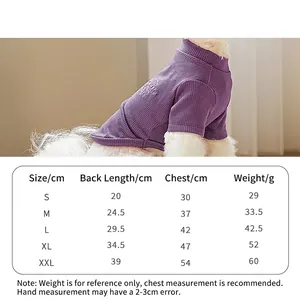Size chart for contrast embroidery dog sweater with rib knit turtleneck details