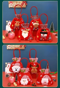 Detailed comparison of red velvet Christmas apple gift bags in small and large sizes