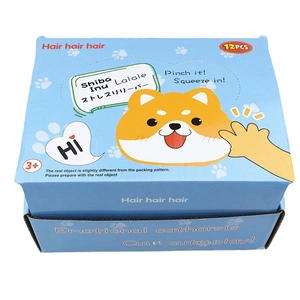Colorful retail display box featuring 12 pieces of Shiba Inu squeeze stress relief toys