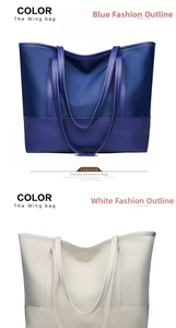 Detailed view of Oxford tote bag showing contrasting fabric textures and Wing bag logo