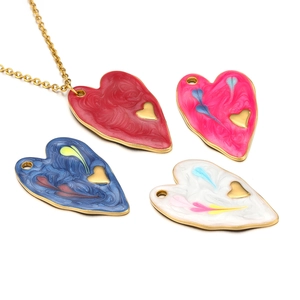 Heart Charm Pendants Stainless Steel Enamel Oil Dripping Marble Pattern Gold Plated For DIY Necklace Bracelet Making