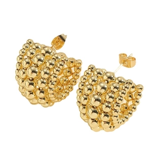 Elegant gold heart stud earrings featuring unique textured spherical bead design for women