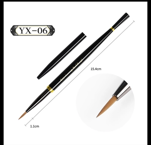 Detail of professional nail liner brush YX-06 with fine fiber bristles and gold accents