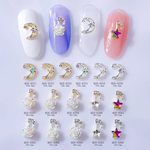 3D Nail Art Charms Alloy Rhinestone Moon Star Rose Flower Designs Manicure Decorations DIY Jewelry Accessories
