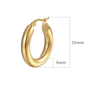 Minimalist 18K gold plated chunky stainless steel hoop earrings 25mm diameter