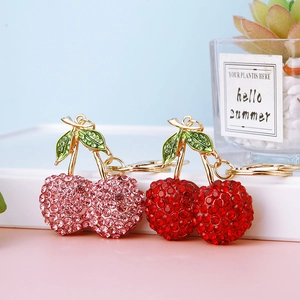 Portachiavi creativi a ciliegia in lega con strass rosa e rossi per borse da donna