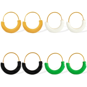 French style C-shaped enamel hoop earrings in gold, white, black and green colors