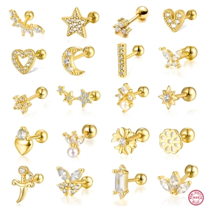 925 Sterling Silver Stud Earrings For Women Tiny Heart Star Butterfly Zirconia Earrings Minimalist Piercing Jewelry Accessory