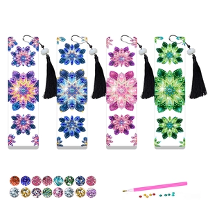DIY mandala diamond painting bookmark kit with tassels, sparkling gems and tools