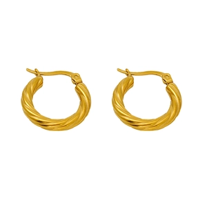 French style gold spiral twisted hoop earrings in polished stainless steel